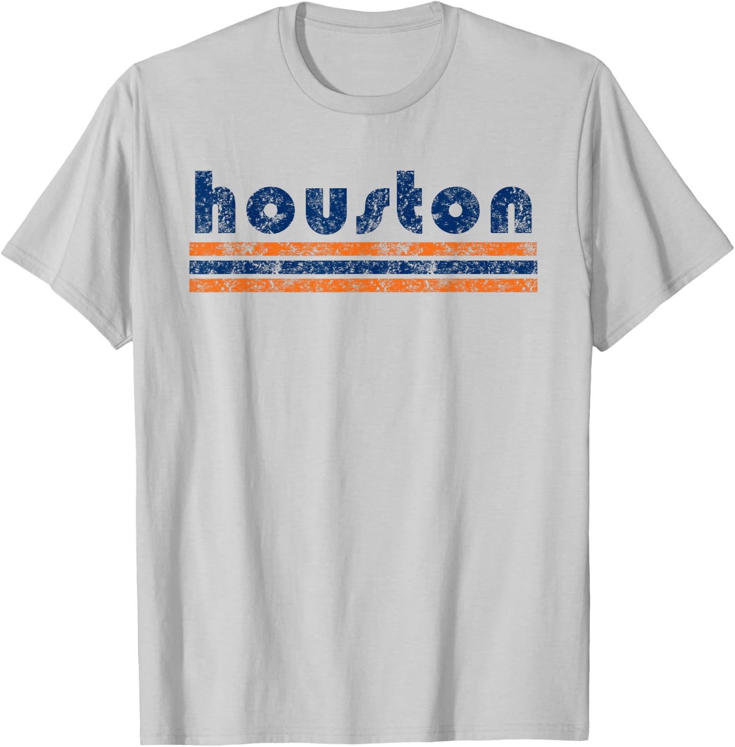 Houston Texas Retro Three Stripe Weathered Vintage T-Shirt - T-Shirt | Ash