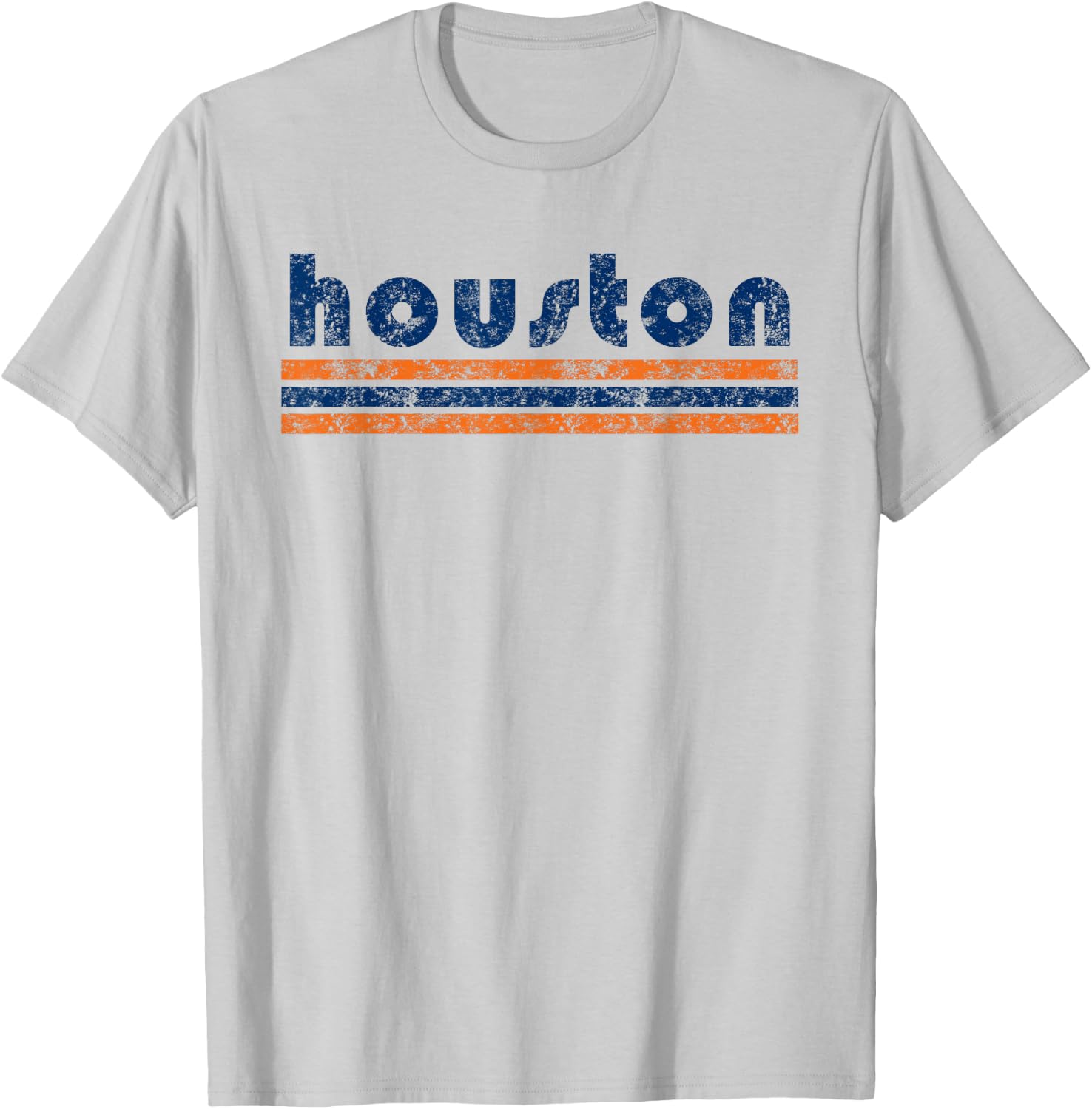 Houston Texas Retro Three Stripe Weathered Vintage T-Shirt - T-Shirt | Ash