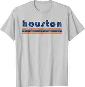 Houston Texas Retro Three Stripe Weathered Vintage T-Shirt - T-Shirt | Ash