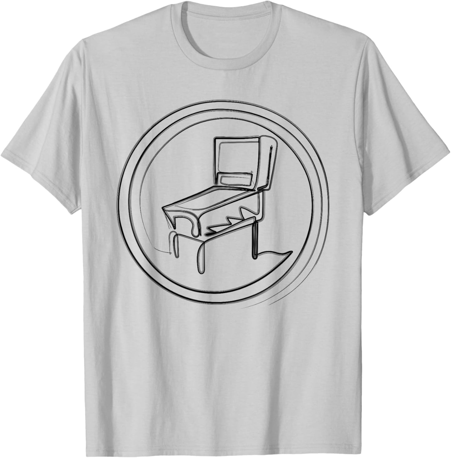 Pinball Machine Badge Minimalist One Line Drawing T-Shirt - T-Shirt | Ash