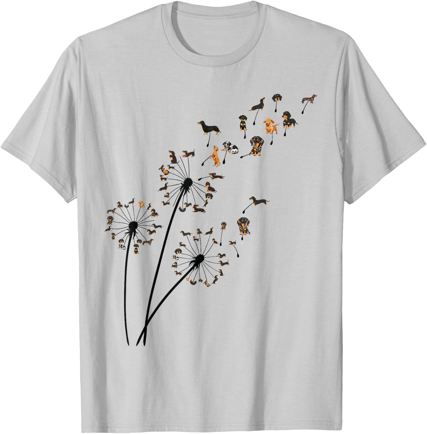 Dachshund Dandelion Flower Fly Funny Cute Dog Lover women T-Shirt - T-Shirt | Ash