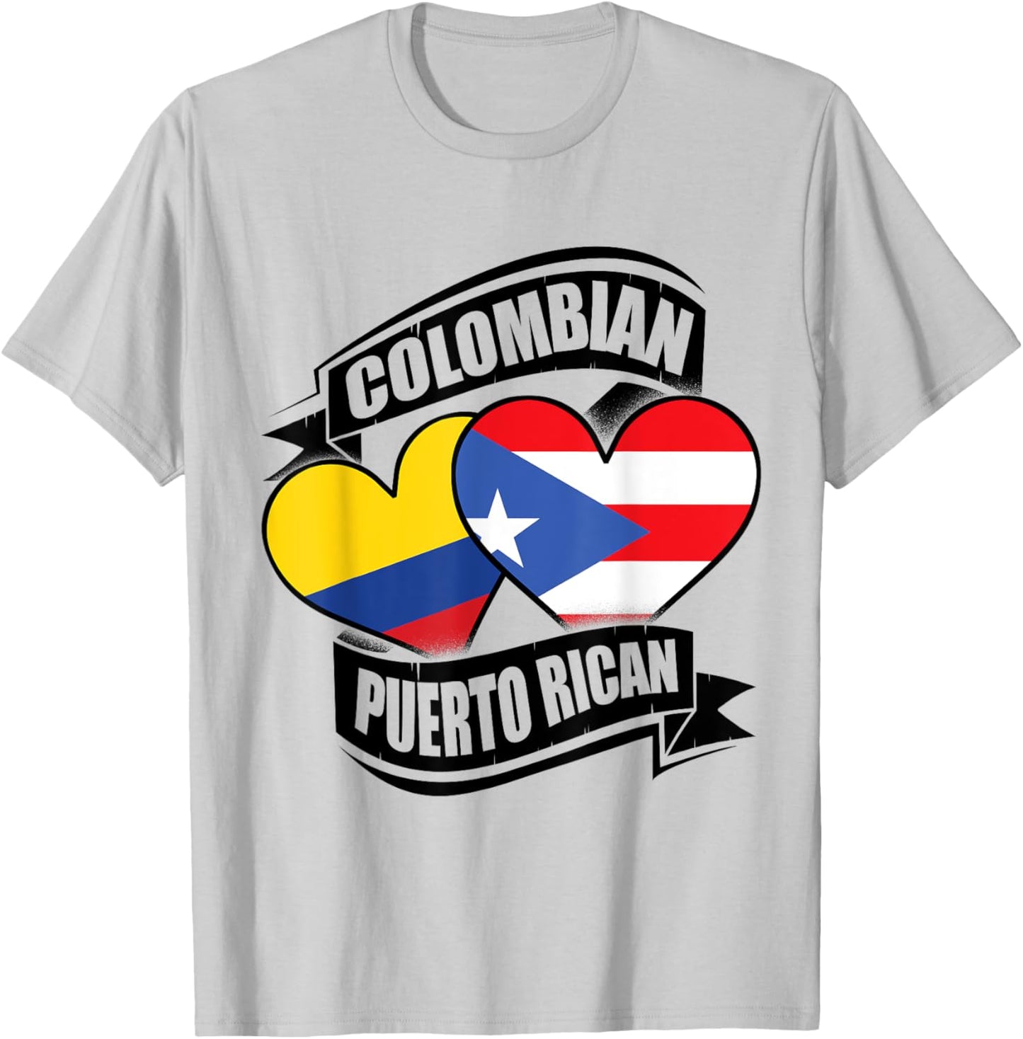 Colombian Puerto Rican Hearts Colombia Puerto Rico Flags T-Shirt - T-Shirt | Ash
