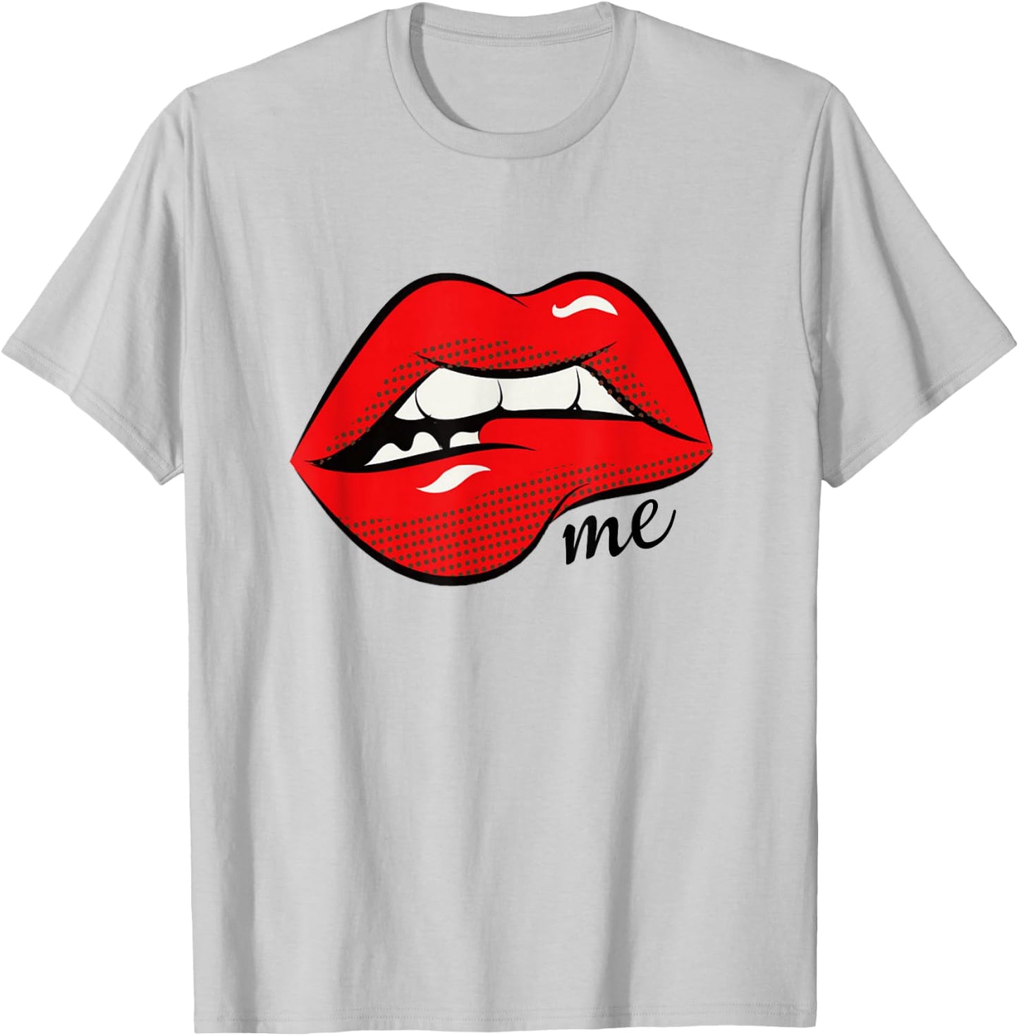 Bites Me Lip Biting Sexy Lips Pattern Funny Idiom T-Shirt - T-Shirt | Ash