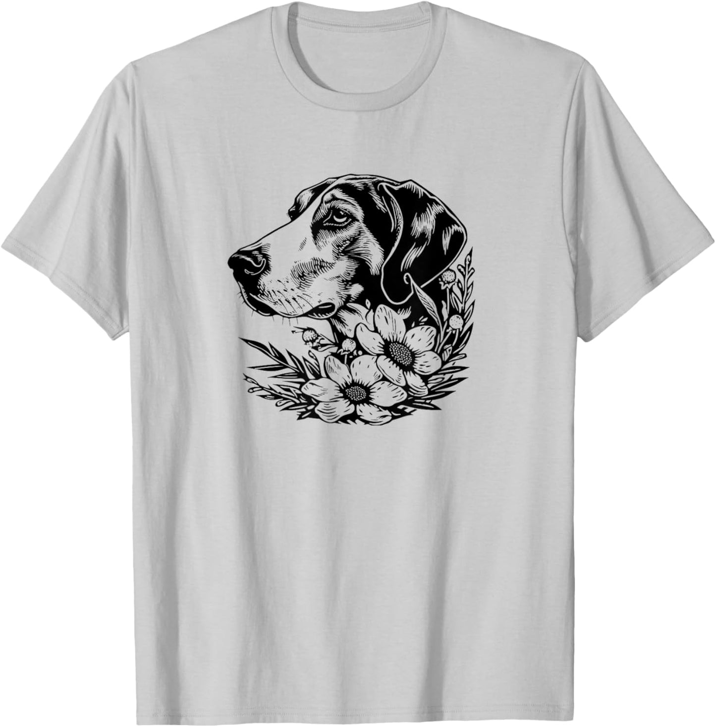 Cute Floral Illustration Art American Foxhound Lover T-Shirt - T-Shirt | Ash