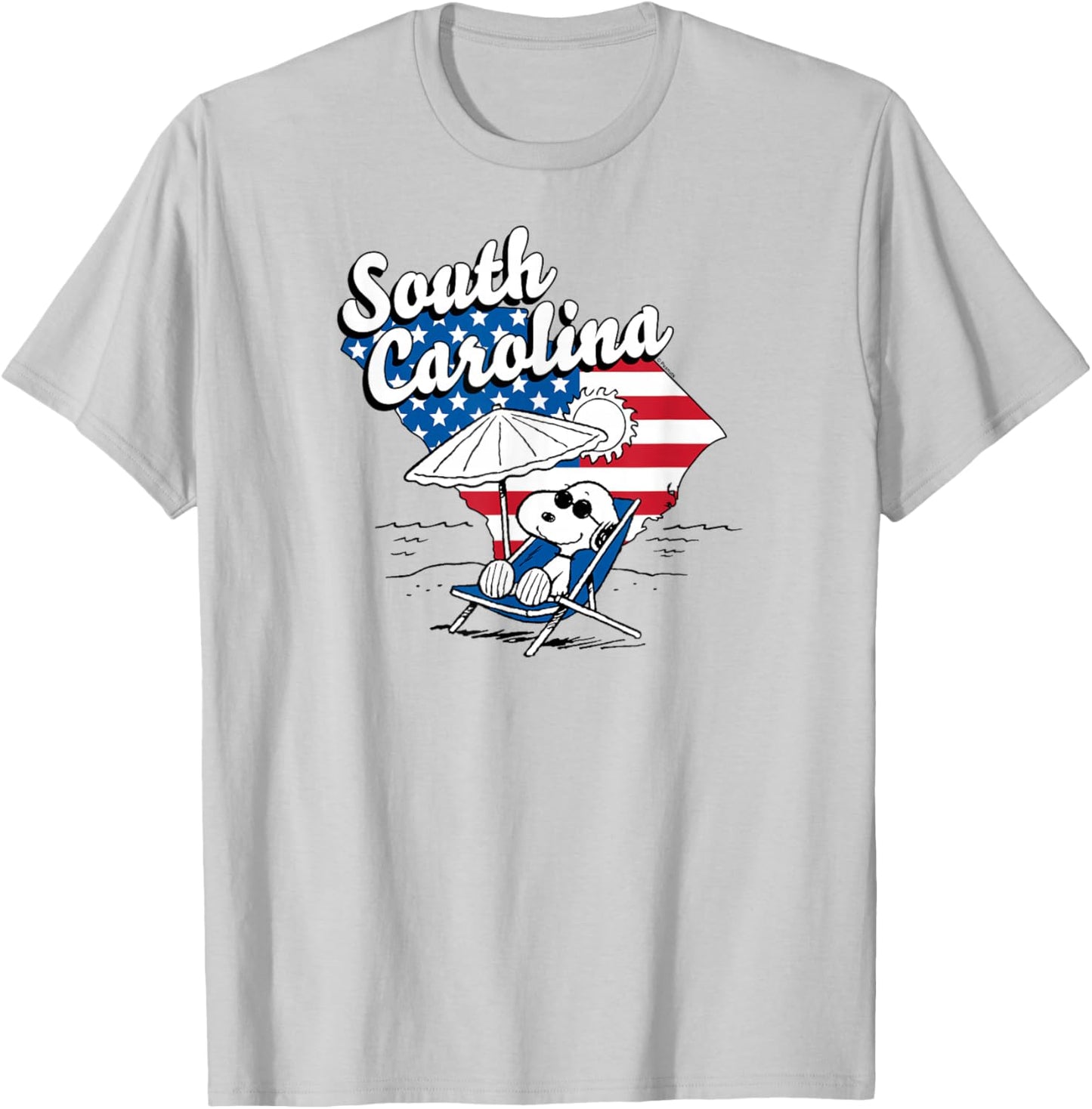 Peanuts - Snoopy Beach Umbrella South Carolina USA Flag Fill T-Shirt - T-Shirt | Ash