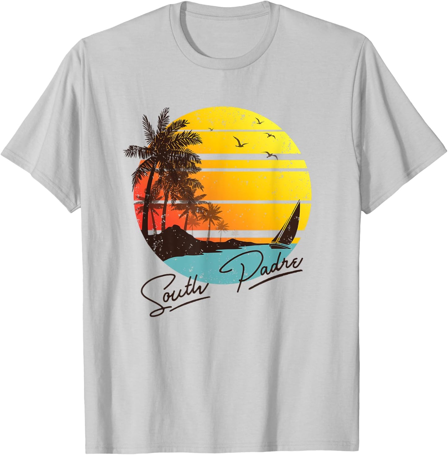 South Padre Island Texas Retro Summer Tropical Beach T-Shirt - T-Shirt | Ash