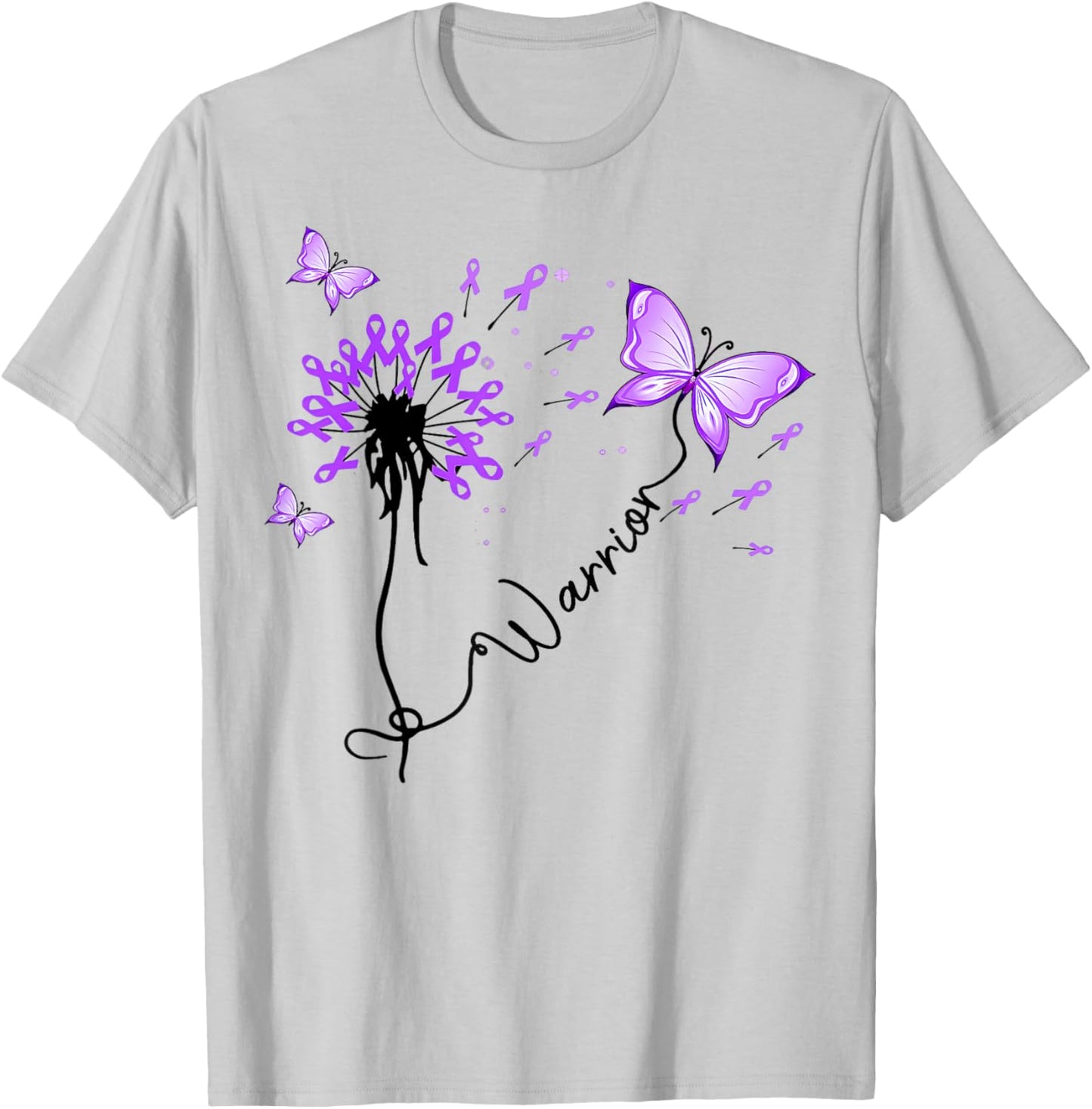 Pancreatic Cancer Warrior Pancreatic Cancer Purple Ribbon T-Shirt - T-Shirt | Ash