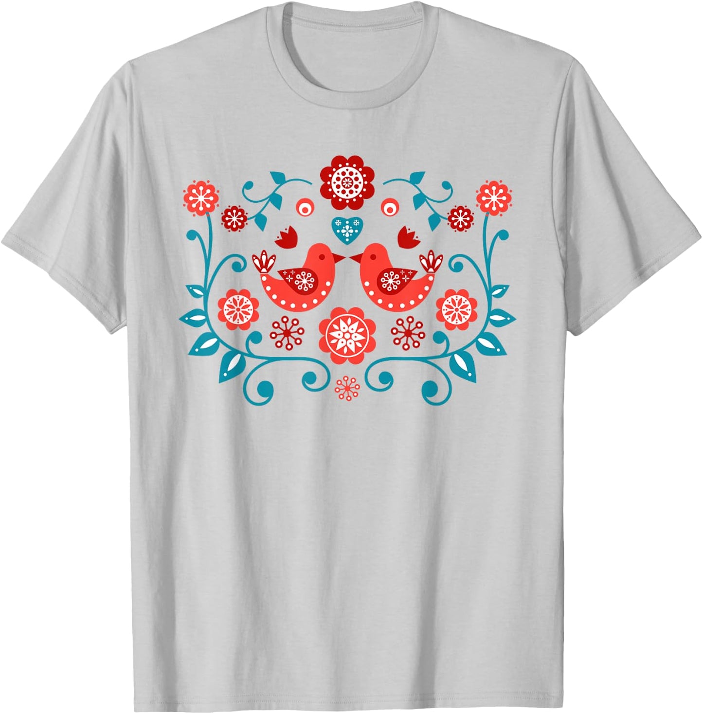 Scandinavian Folk Art Bird Pattern Shirt T-Shirt - T-Shirt | Ash