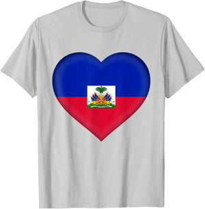 I Love Haiti | Haitian Flag Heart Outfit T-Shirt - T-Shirt | Ash