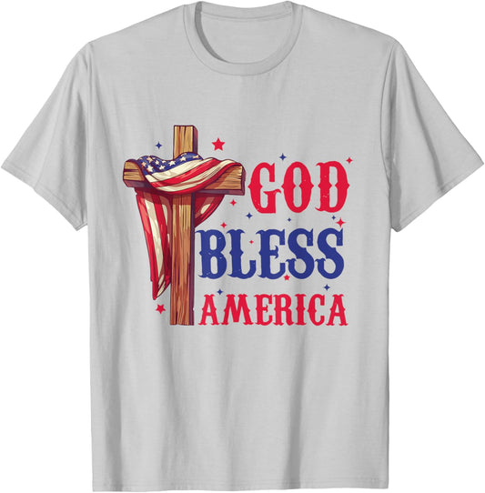 Flag God Bless America Fourth of July Shirt T-Shirt - T-Shirt | Ash