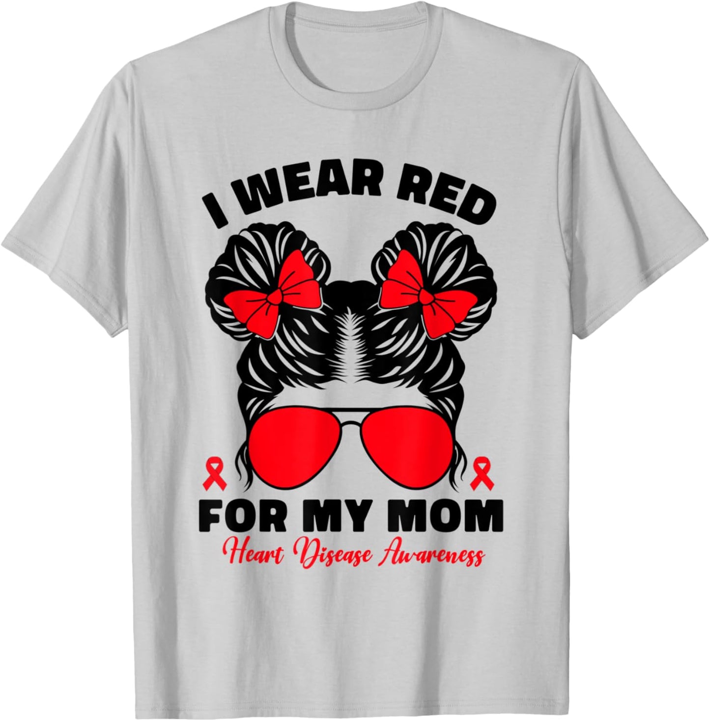 I Wear Red For My Mom Heart Disease Awareness For Kids Girls T-Shirt - T-Shirt | Ash