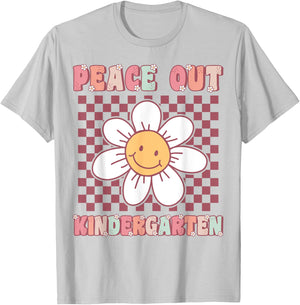 Peace Out Kindergarten Cute Groovy Last Day of Kindergarten T-Shirt - T-Shirt | Ash