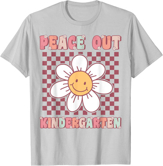 Peace Out Kindergarten Cute Groovy Last Day of Kindergarten T-Shirt - T-Shirt | Ash