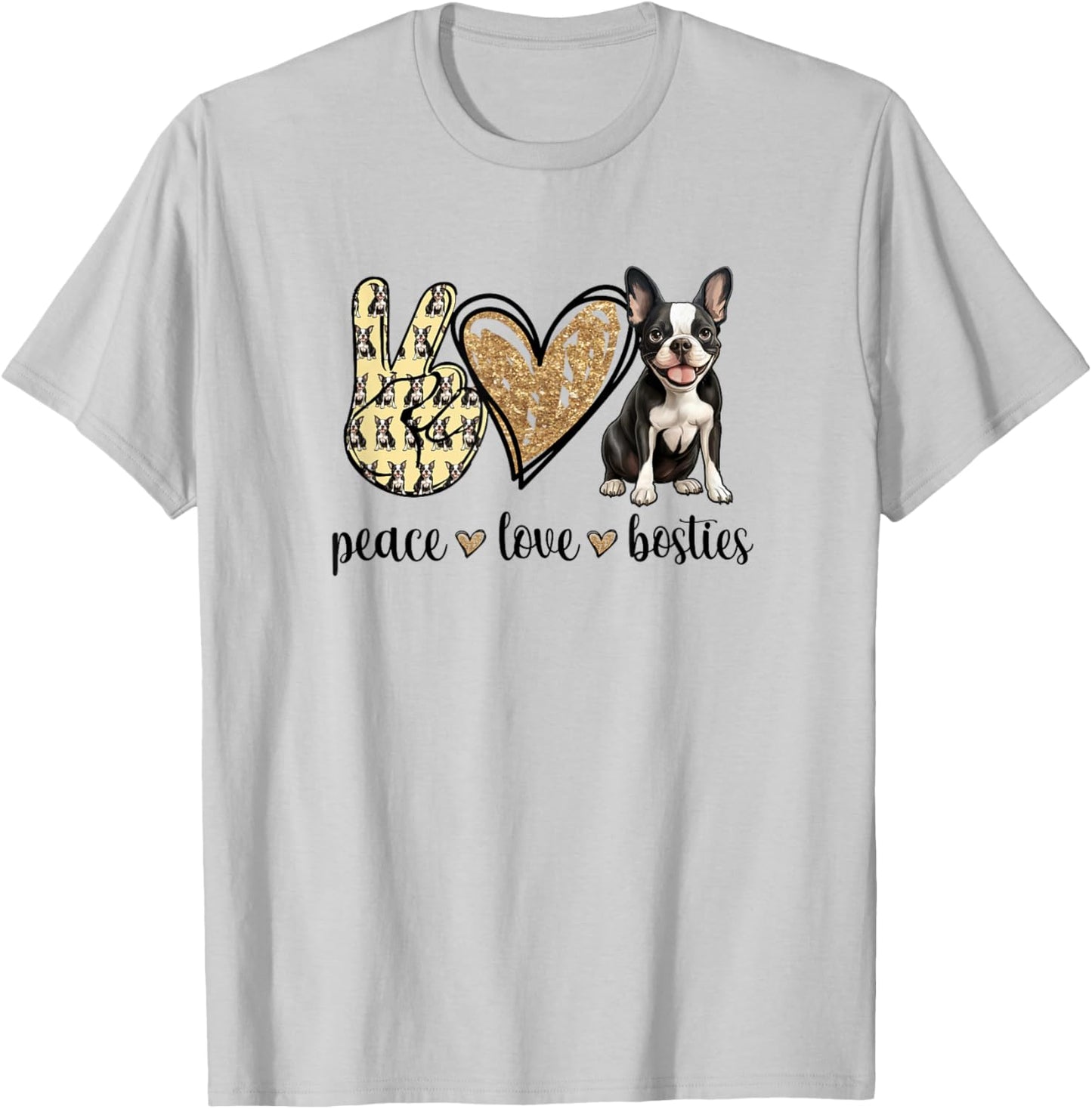 Peace Love Boston Terrier Dog Lover Men Women Girls Kids T-Shirt - T-Shirt | Ash