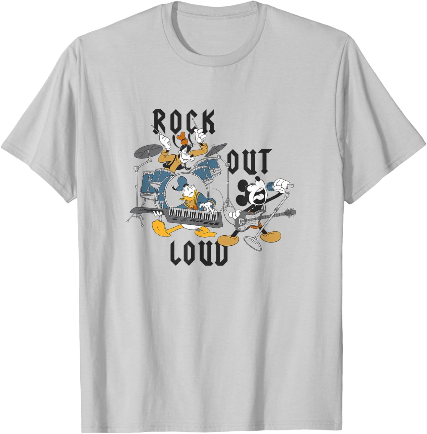 Disney Mickey and Friends Rock Out Loud Music Band Group T-Shirt - T-Shirt | Ash