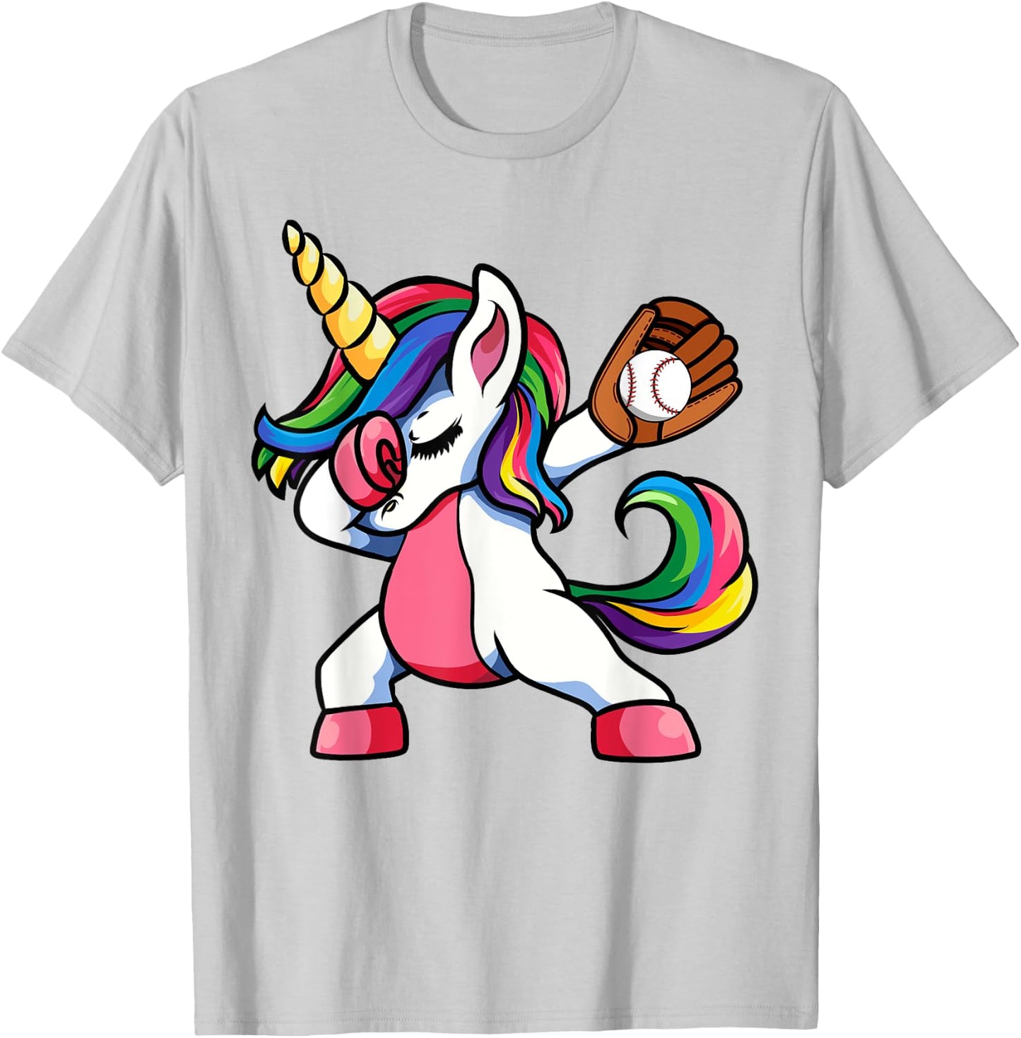 Girls Funny Dabbing Baseball Unicorn Apparel, Youth Dab T-Shirt - T-Shirt | Ash