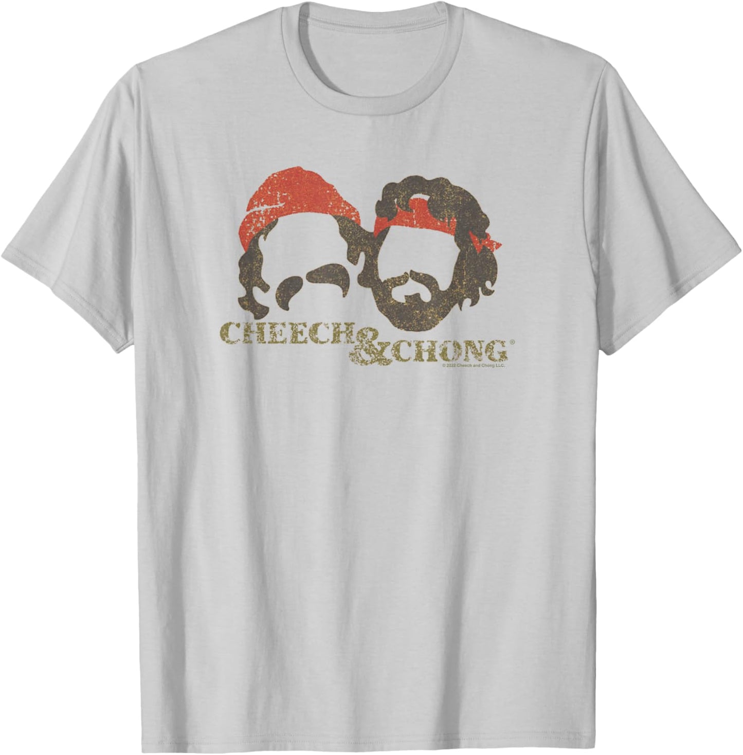 Cheech & Chong Faces Outlines Distressed Effect T-Shirt - T-Shirt | Ash
