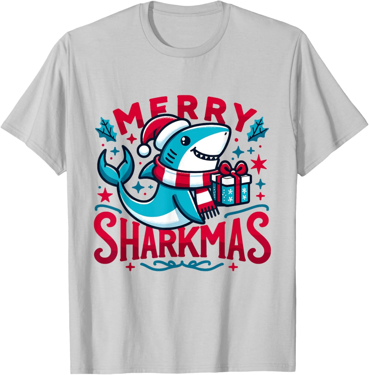 Merry Sharkmas Cute Shark Christmas Pajamas Boys Girl Winte T-Shirt - T-Shirt | Ash