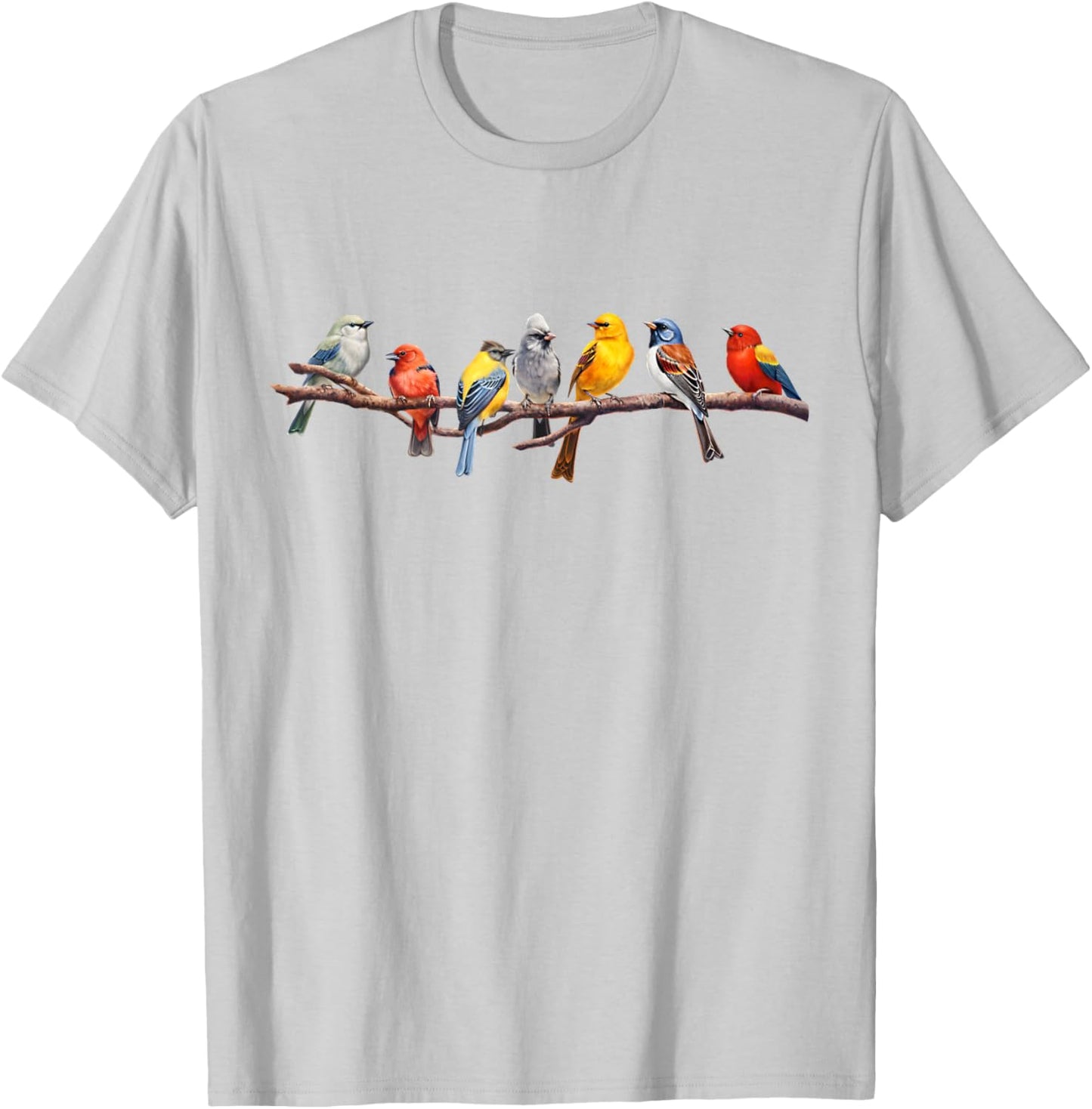Birding and Bird Lovers Apparel Decor Accessories -Adults, Kids Grey Short Sleeve Classic Fit Backyard Bird Watching Watcher Birders Songbirds on Branch T-Shirt - T-Shirt | Ash