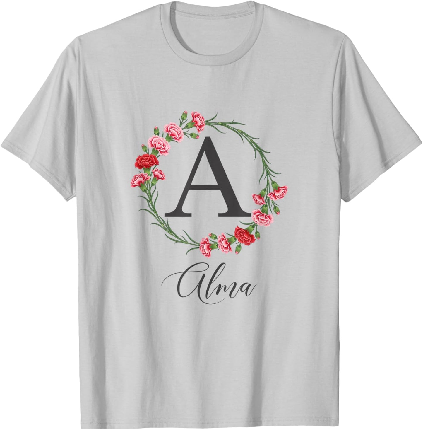Floral Alma Nom Fleurs Nom Personnalisé Alma T-Shirt - T-Shirt | Ash