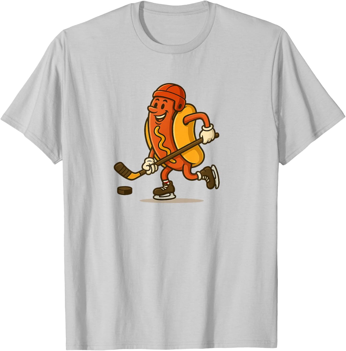 Funny Hot Dog Hockey Player Cartoon Mascot Art T-Shirt - T-Shirt | Ash