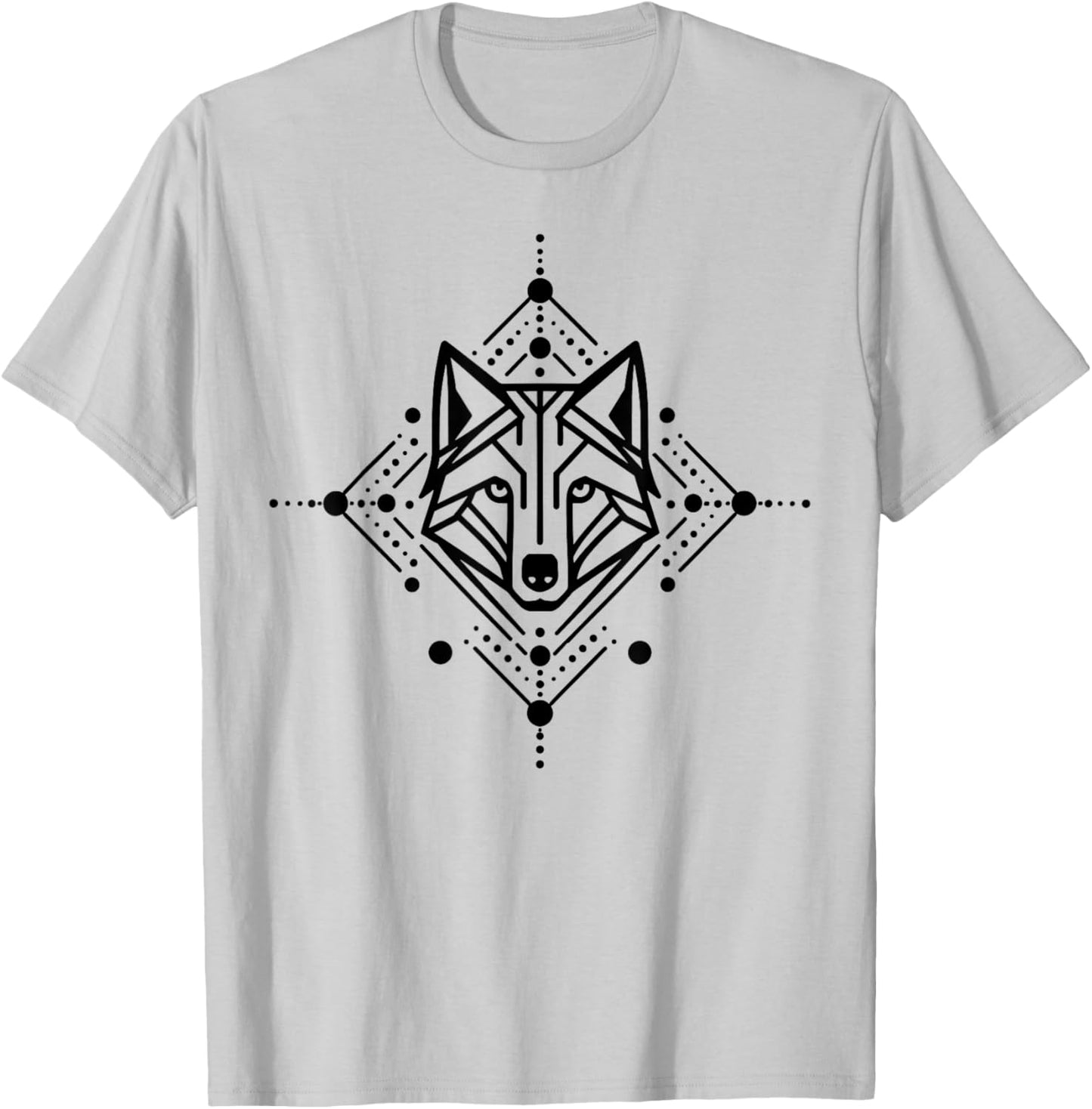 Minimal Line and Shape Black Design of A Wolf Geometric T-Shirt - T-Shirt | Ash