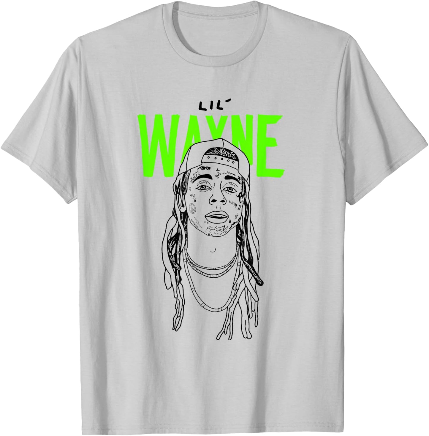 Lil Wayne Illustrated Face Logo Small T-Shirt - T-Shirt | Ash