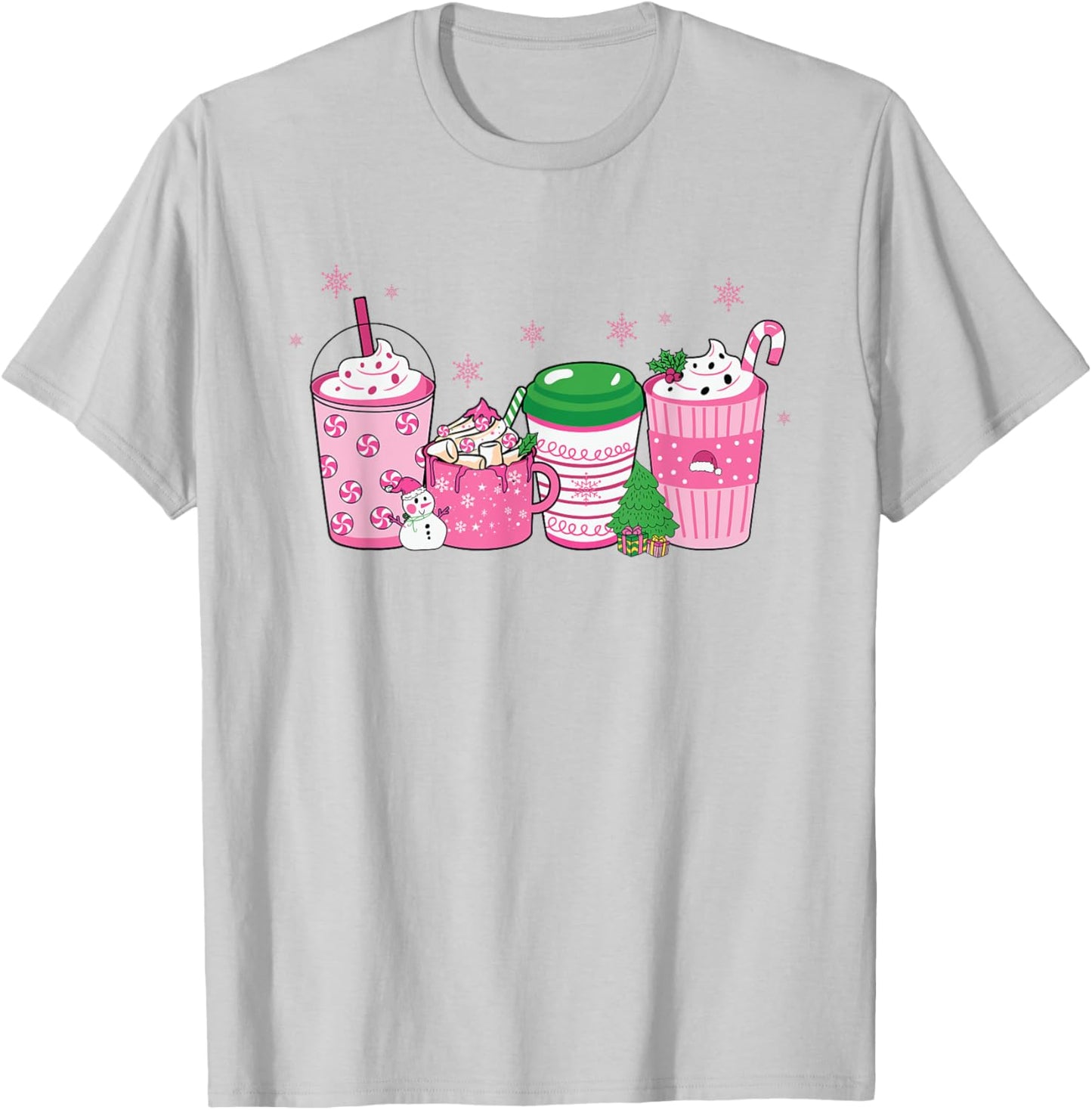 Pink Christmas Peppermint Drinks T-Shirt - T-Shirt | Ash