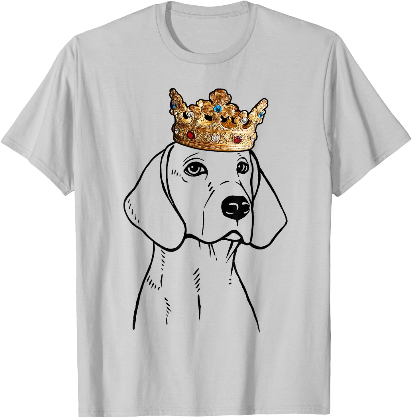 American Foxhound Dog Wearing Crown Men Women Kids T-Shirt - T-Shirt | Ash
