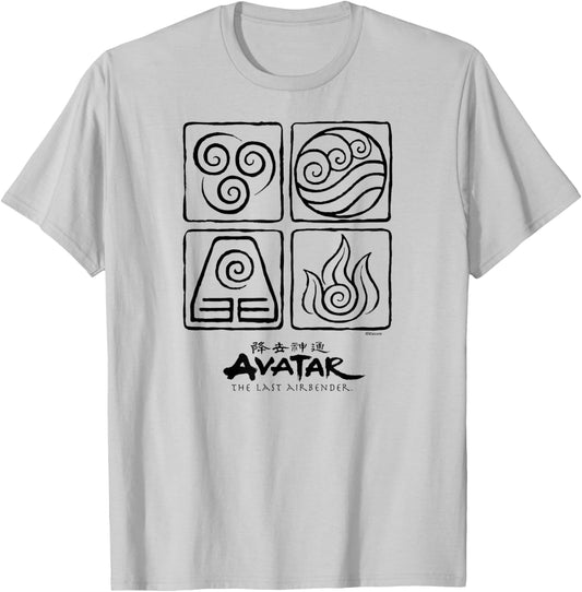 Avatar The Last Airbender - Fire Earth Water Air Elements T-Shirt - T-Shirt | Ash
