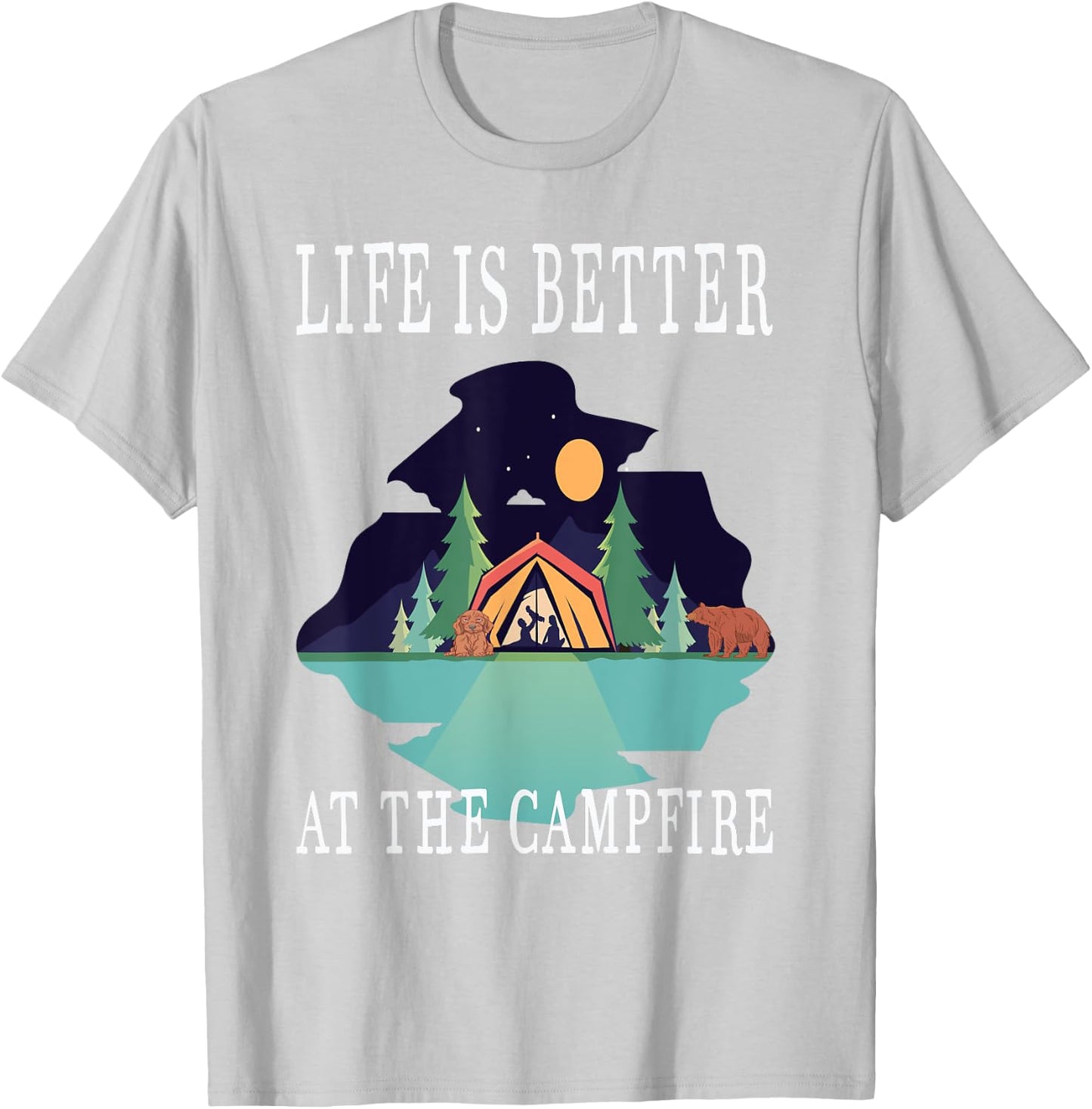 Life Is Better At The Campfire Van Camping Happy Camper T-Shirt - T-Shirt | Ash