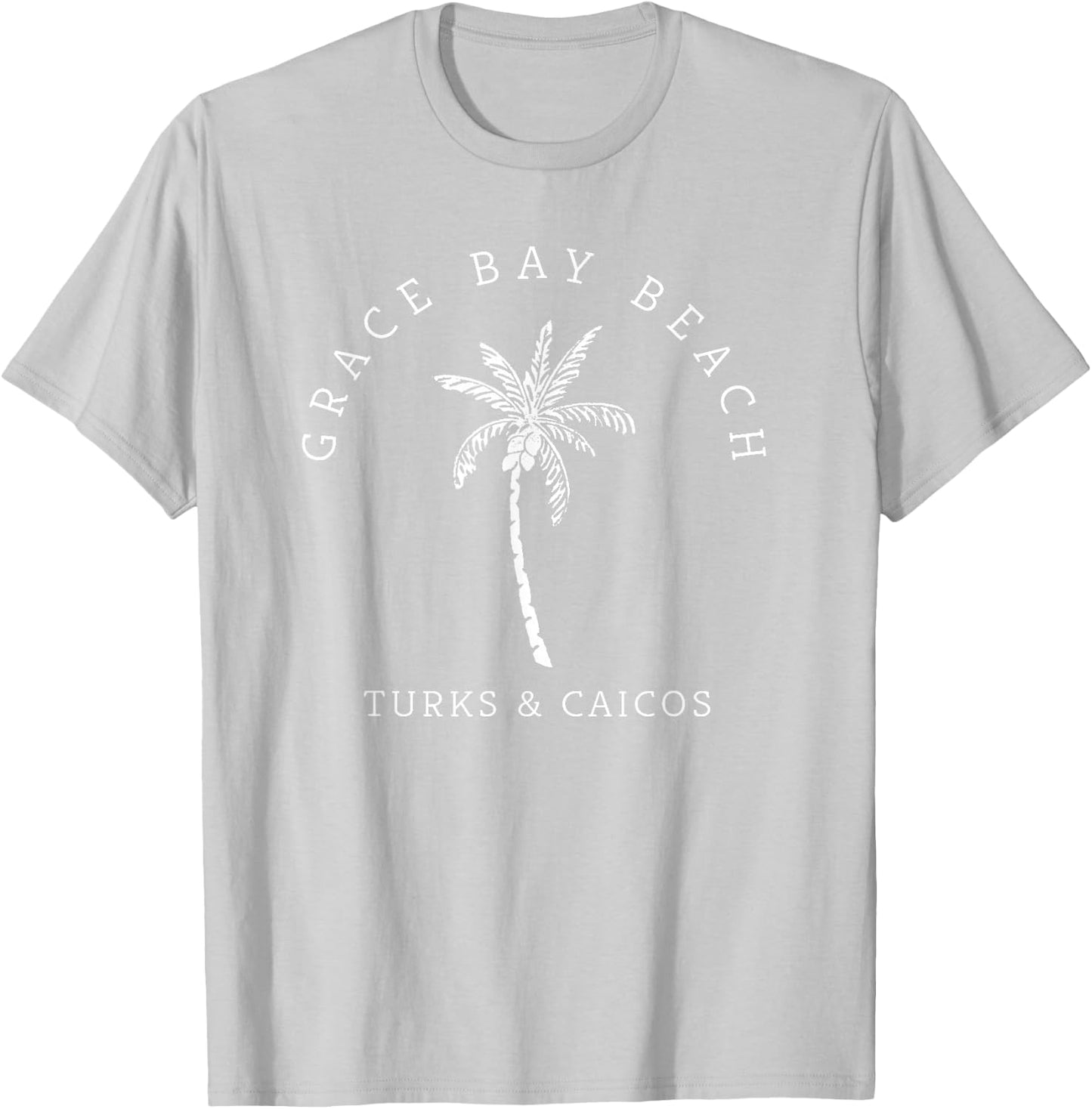 Original Grace Bay Turks & Caicos Palm Tree Novelty Art T-Shirt - T-Shirt | Ash