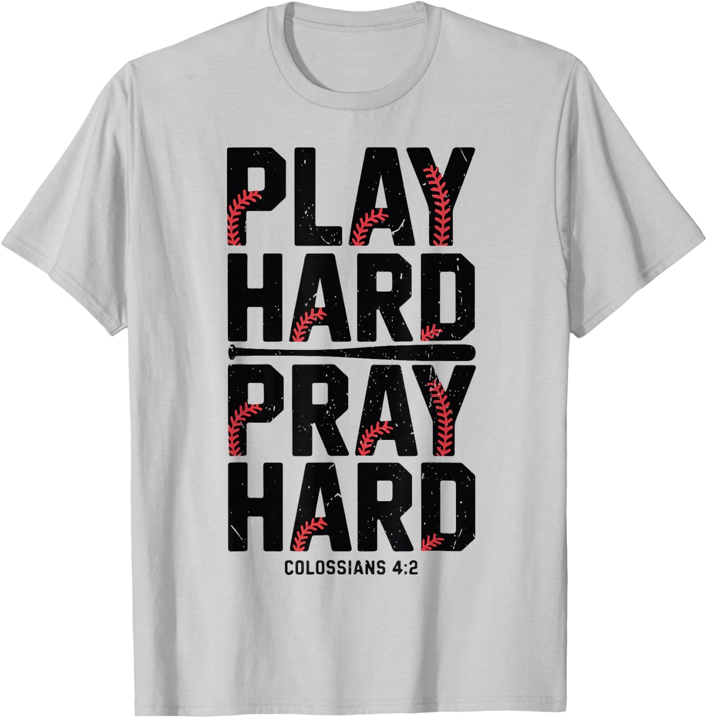 Play Hard Pray Hard Christian Baseball Boy Youth Jesus Gift T-Shirt - T-Shirt | Ash