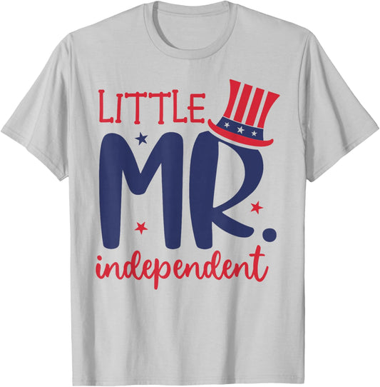 Little Mr. Independent Cute 4th of July Patriotic T-Shirt - T-Shirt | Ash