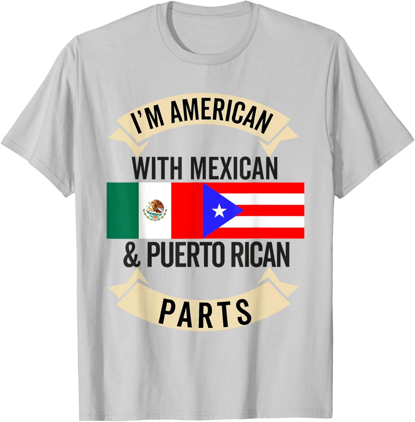 Half Mexican Half Puerto Rican Flag Mexirican Heritage Roots T-Shirt - T-Shirt | Ash