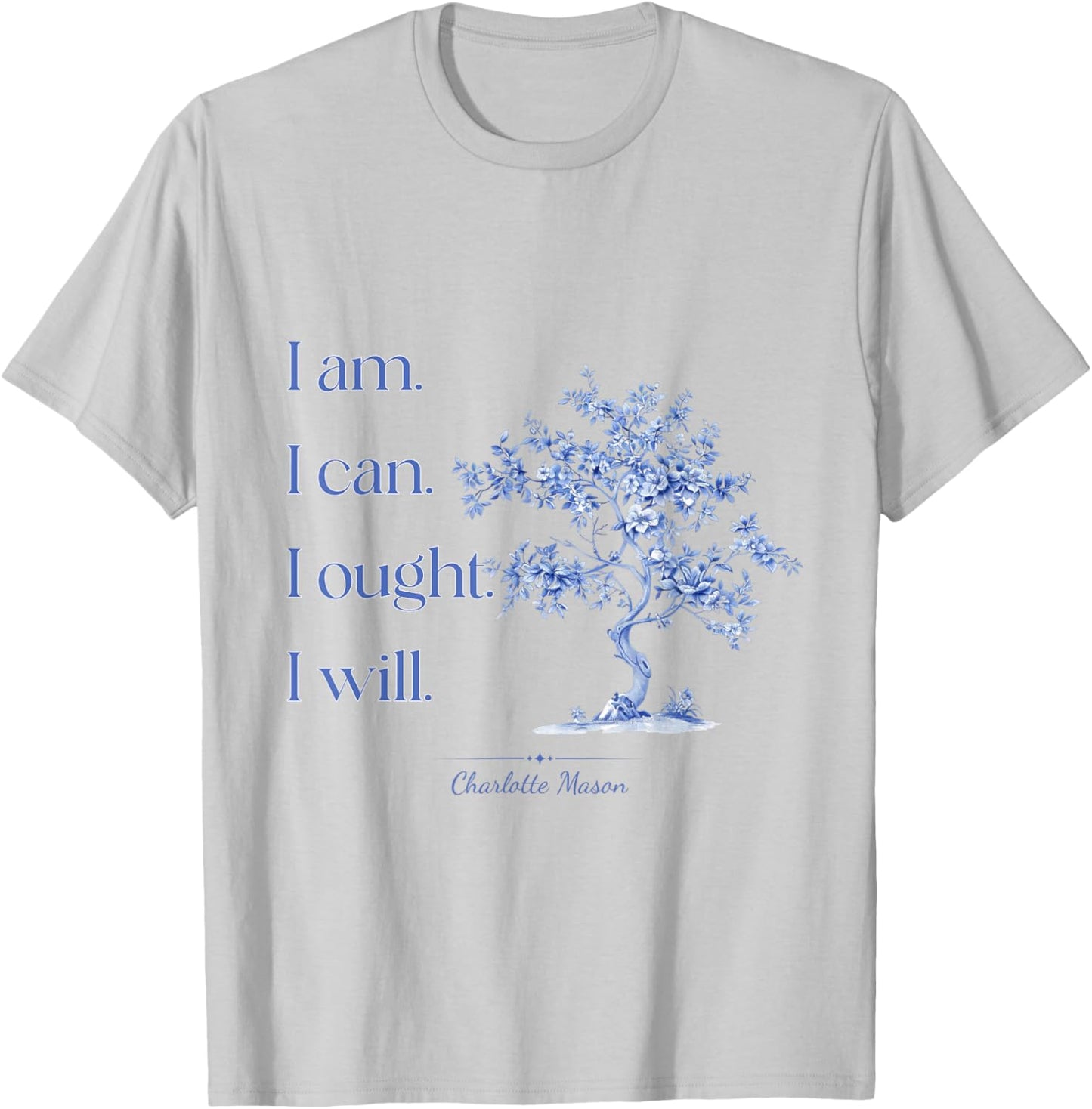Charlotte Mason Home School Blue Toile Tree Design T-Shirt - T-Shirt | Ash