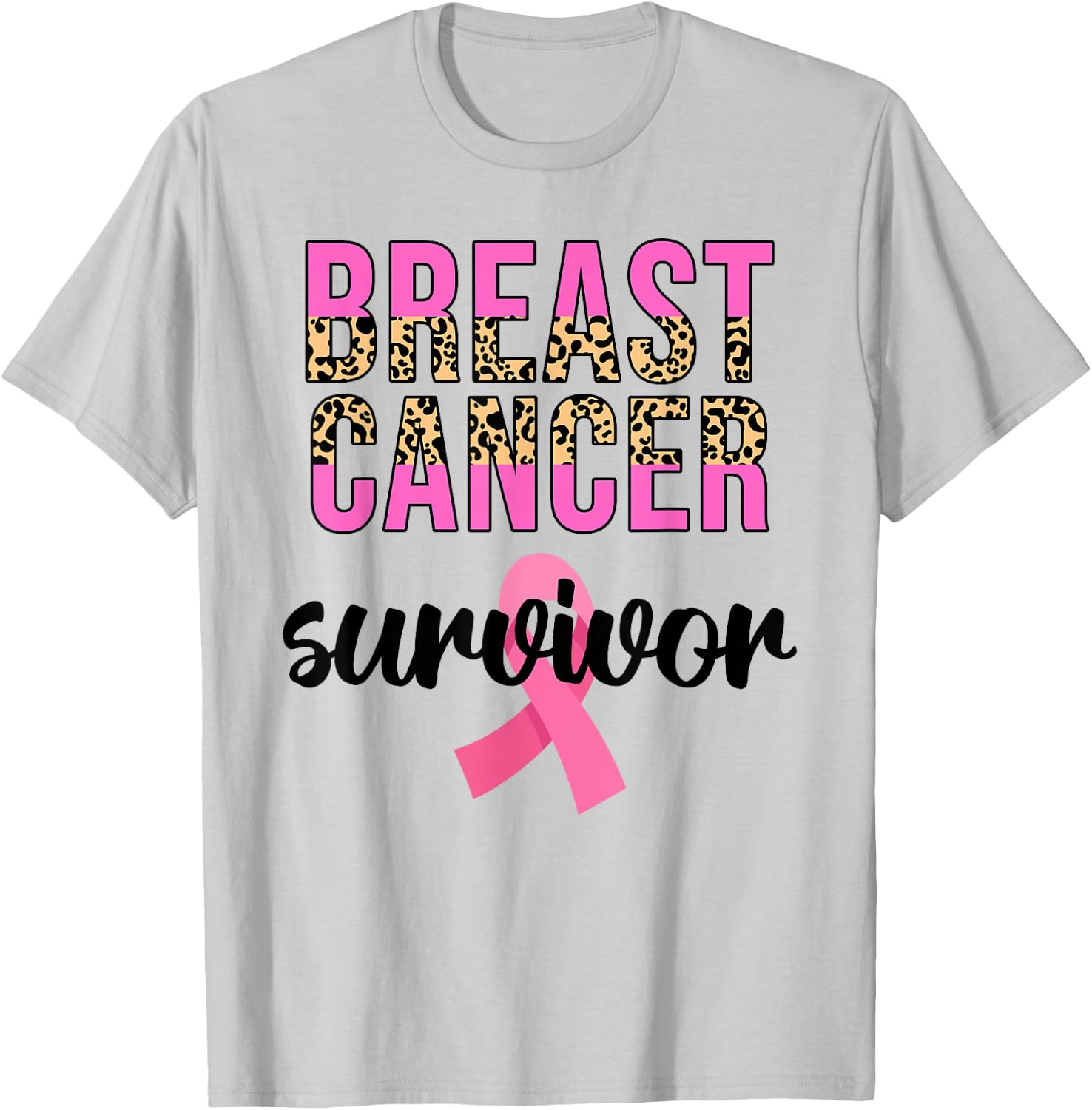 Breast Cancer Survivor Women Leopard Breast Cancer Awareness T-Shirt - T-Shirt | Ash