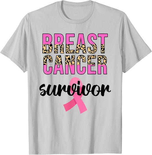 Breast Cancer Survivor Women Leopard Breast Cancer Awareness T-Shirt - T-Shirt | Ash