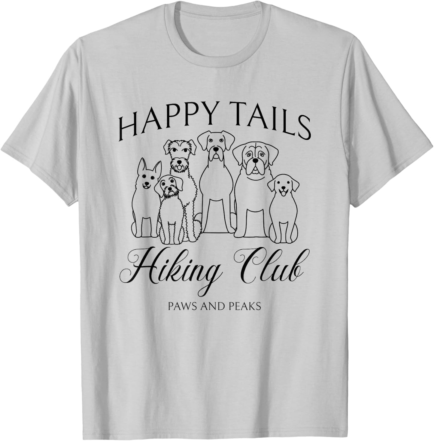 Happy Tails Dog Hiking Club Mountain Adventure Outdoors T-Shirt - T-Shirt | Ash