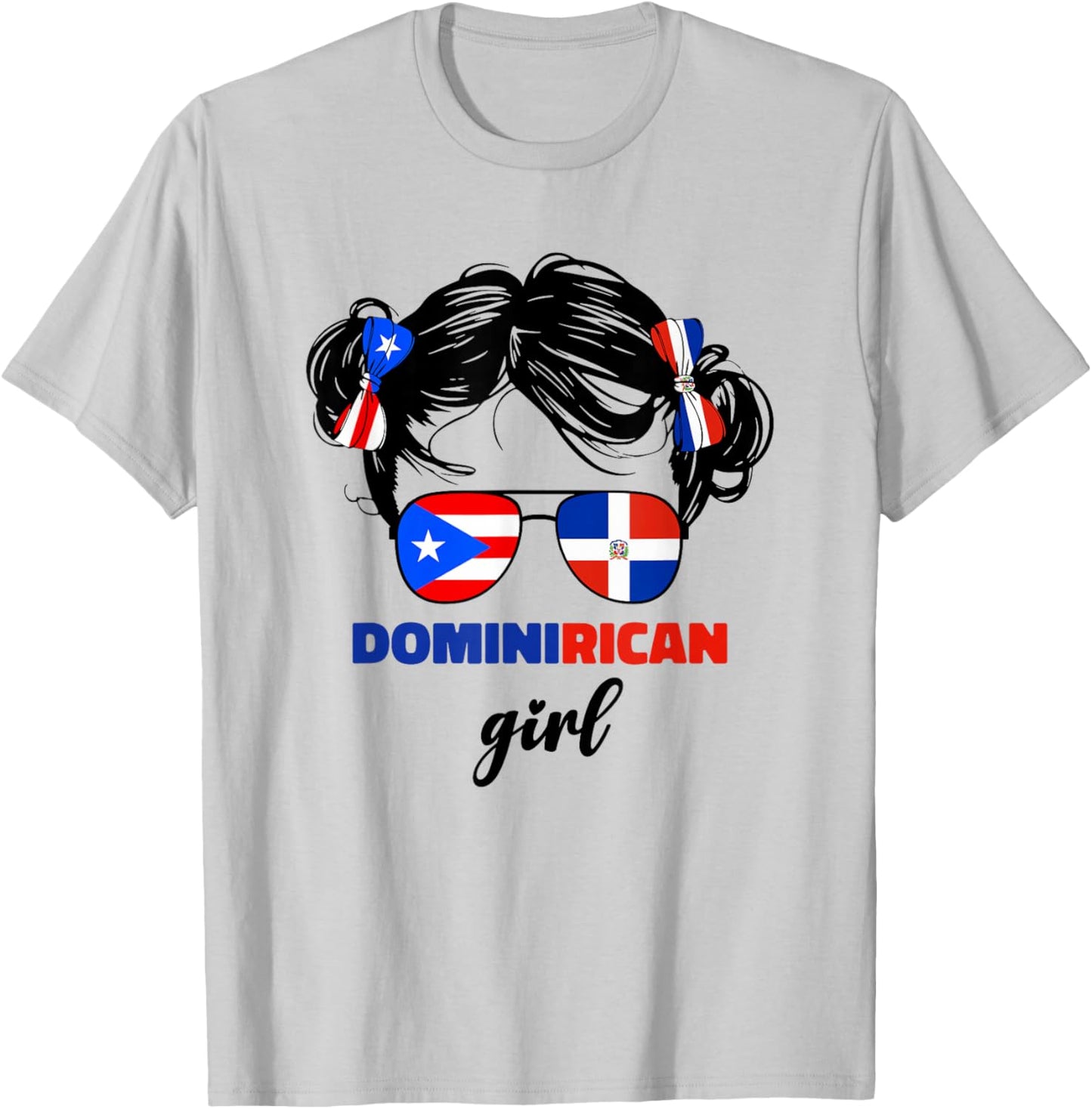 DominiRican Girl Kids Dominican and Puerto Rican Rico Flag T-Shirt - T-Shirt | Ash