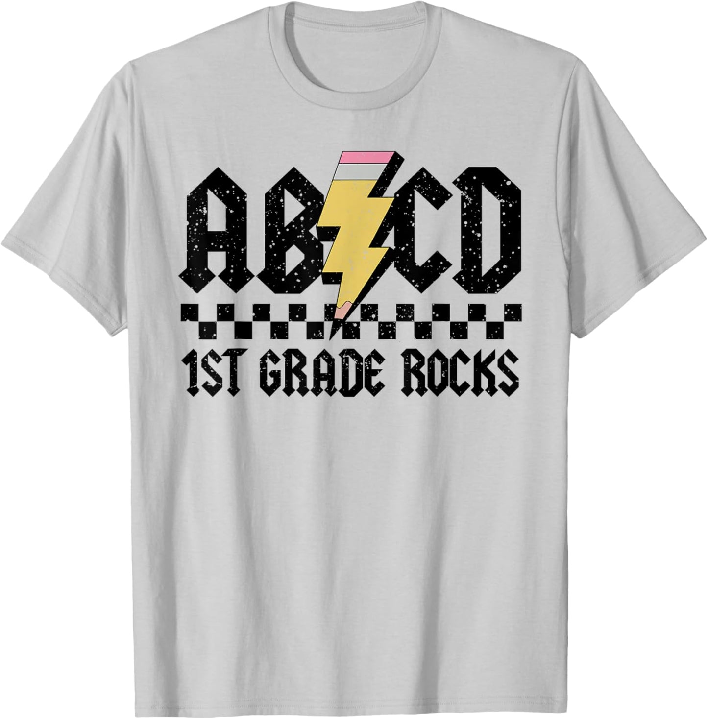 1st Grade Rock and Roll Letters ABCD Alphabet Back To School T-Shirt - T-Shirt | Ash