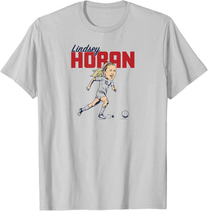 Lindsey Horan: Caricature - USWNT Players Association Soccer T-Shirt - T-Shirt | Ash