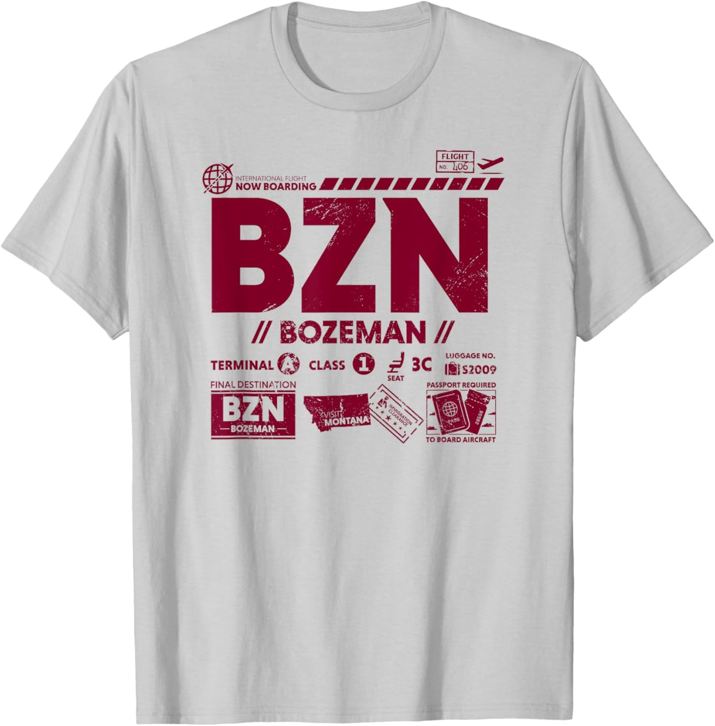 Vintage Bozeman BZN Airport Code Travel Day Retro Tag MT T-Shirt - T-Shirt | Ash