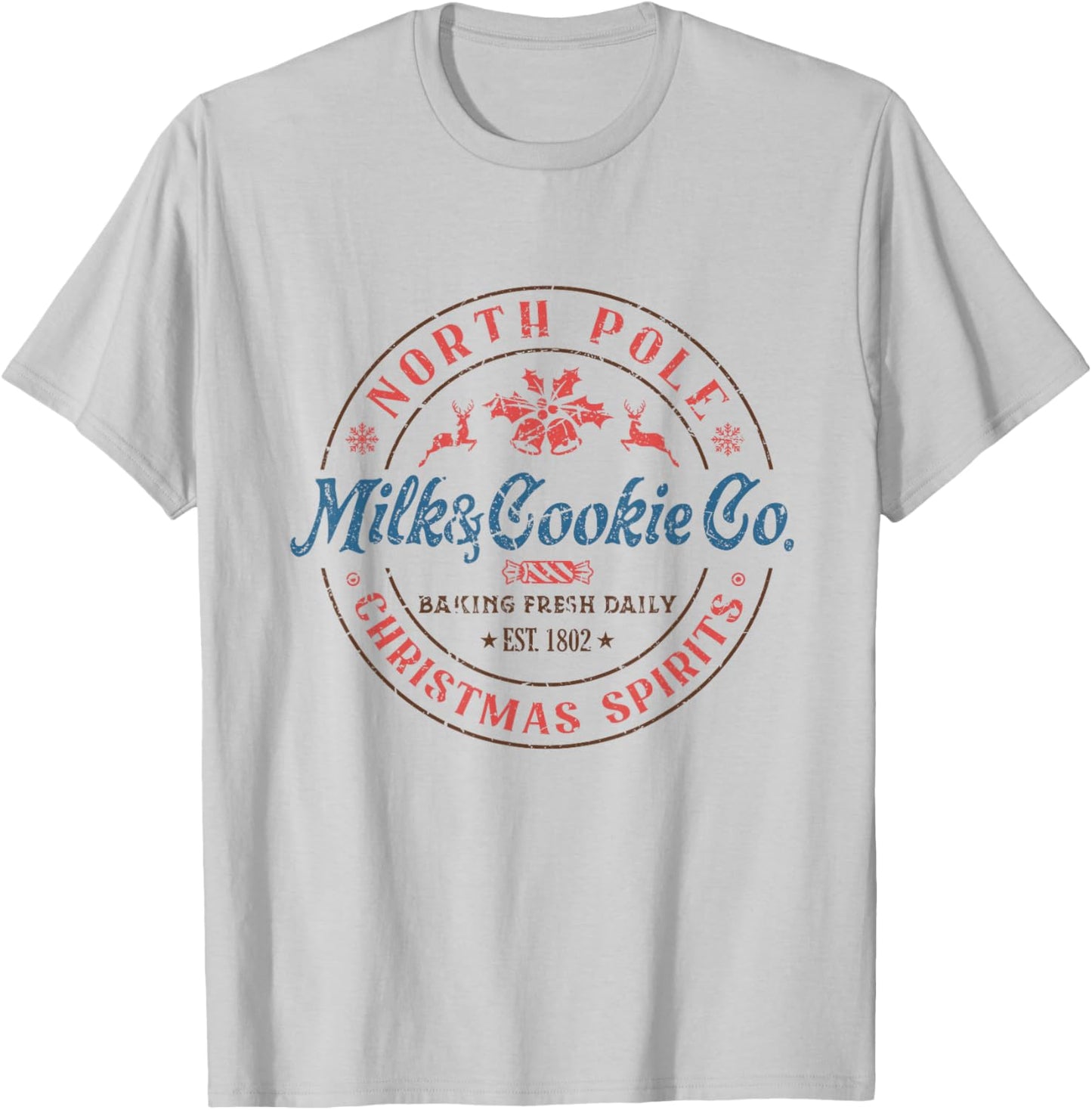 North Pole Milk and Cookie Co Funny Holiday Christmas T-Shirt - T-Shirt | Ash