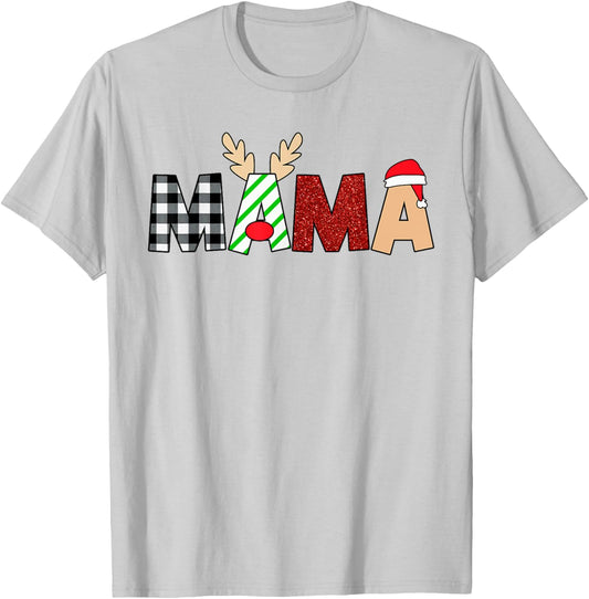 Mama Santa Christmas Family Matching Pajamas Mama Xmas T-Shirt - T-Shirt | Ash