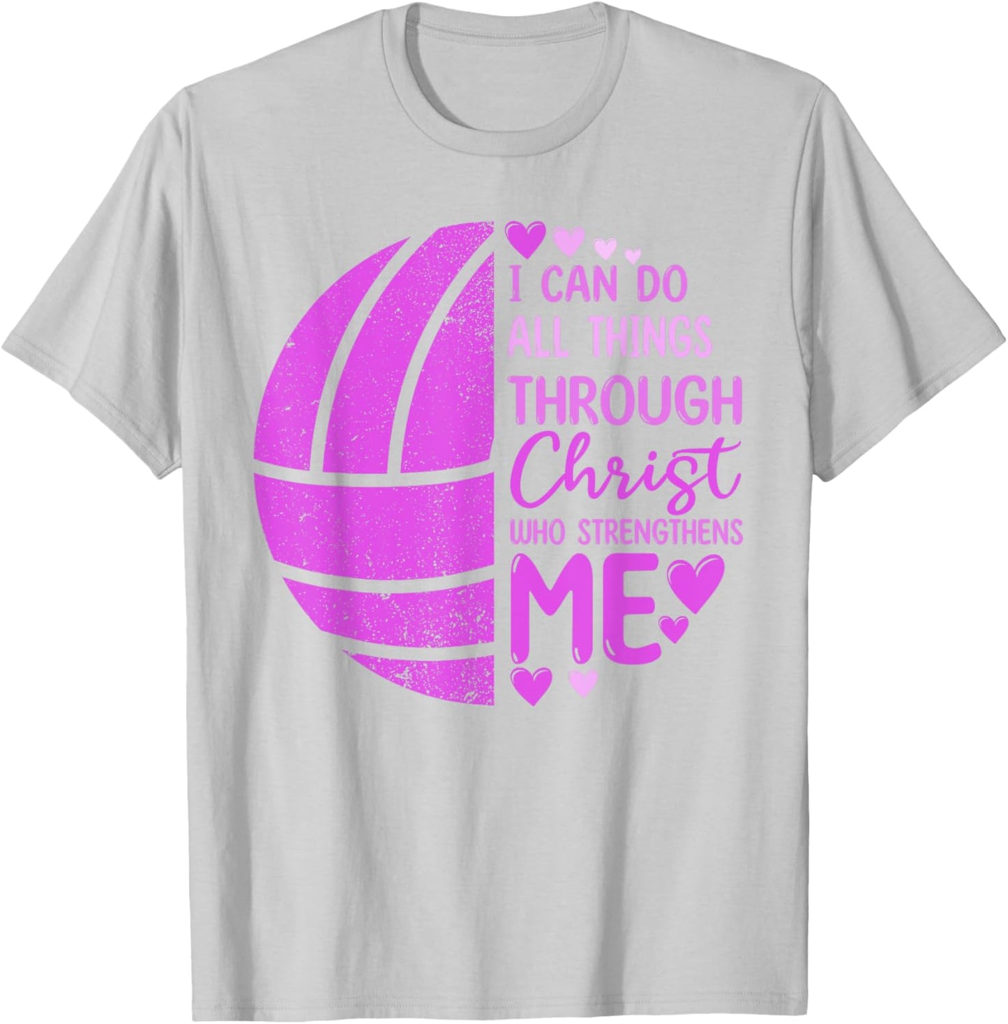 Volleyball Girl Women Boy Men Funny Volleyball Christ Verse T-Shirt - T-Shirt | Ash