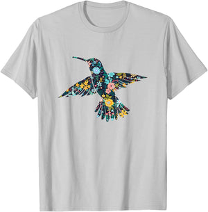 Floral Hummingbird Birds Silhouette Girls Graphic T-Shirt - T-Shirt | Ash