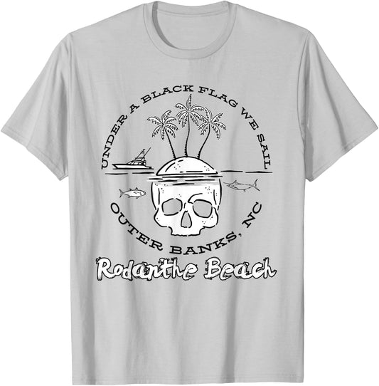 Rodanthe Beach Outer Banks Black Flag Pirate T-Shirt - T-Shirt | Ash