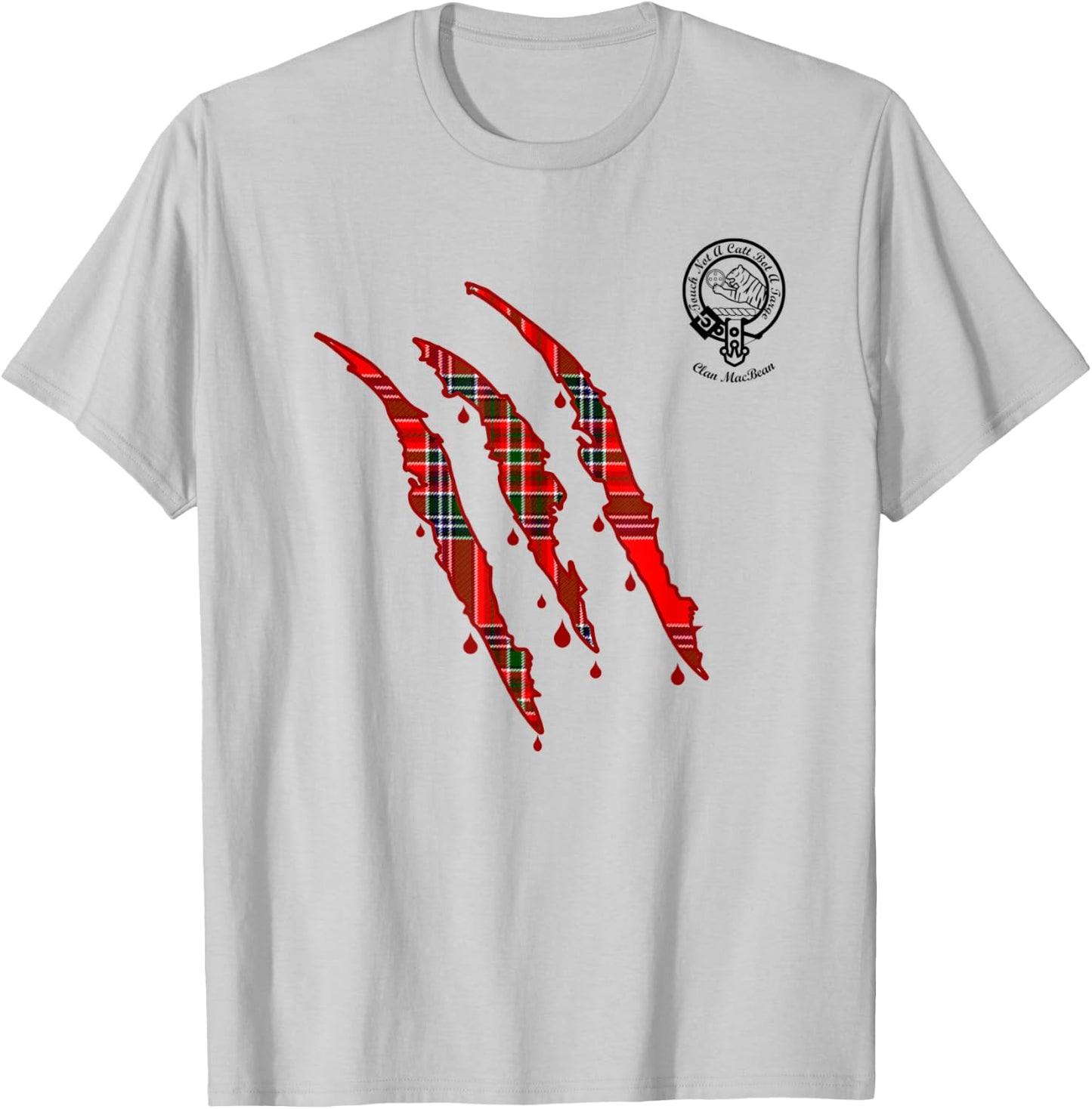 Clan MacBean Claw Marks Surname Tartan Crest T-Shirt - T-Shirt | Ash