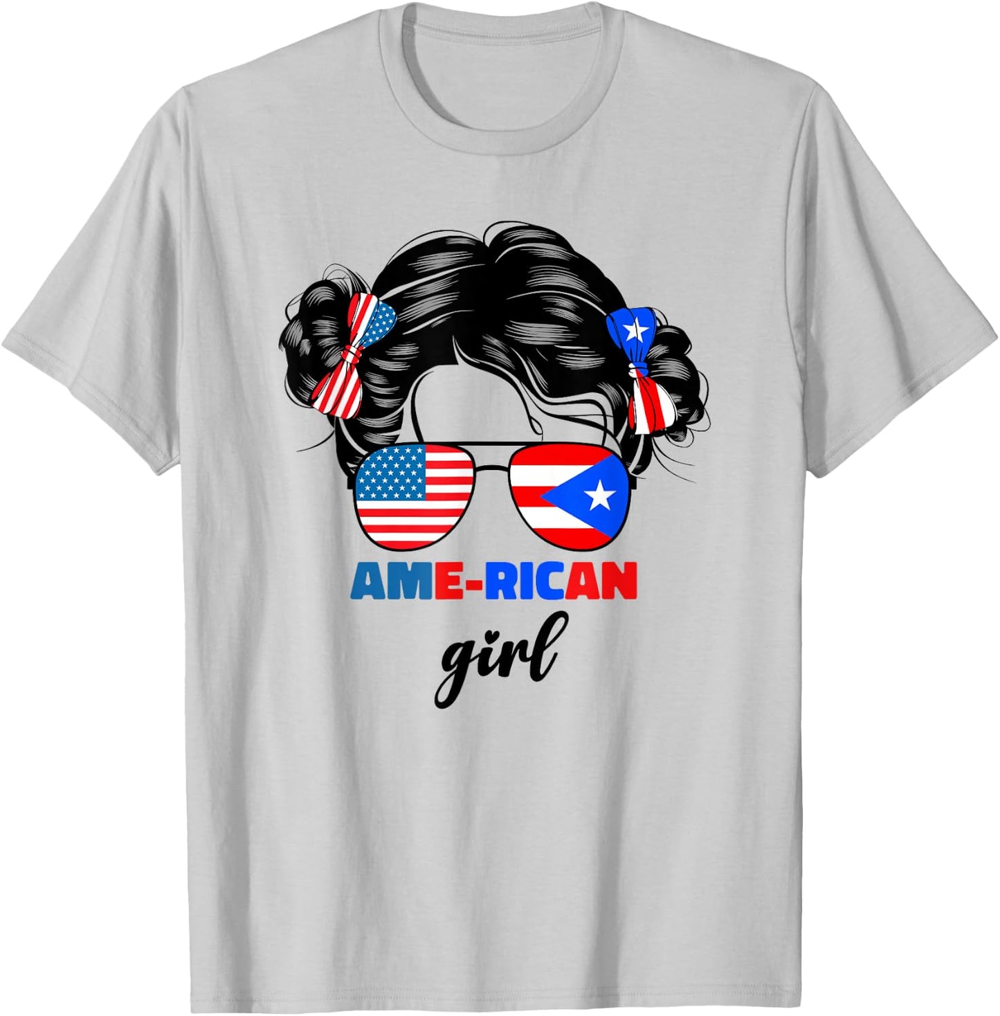 Half American And Puerto Rican Rico Flag Kids Baby Girls T-Shirt - T-Shirt | Ash